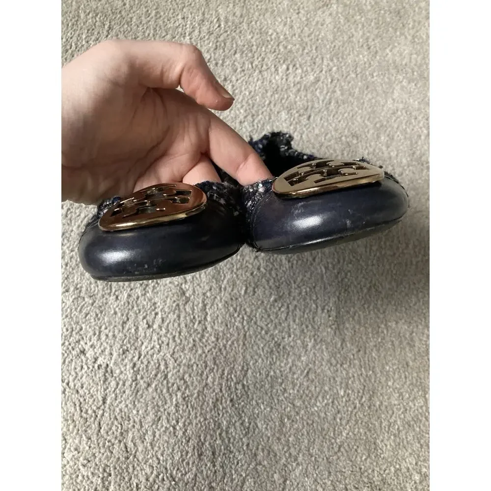 Tory Burch Serena 2 Blue Tweed Leather Ballet Flats Size 7 Classy Preppy Career
